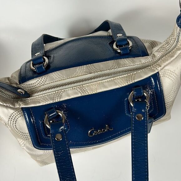 COACH ASHLEY Signature C Cloth Satchel shoulder bag Ivory/Peacock cross body - Picture 3 of 16